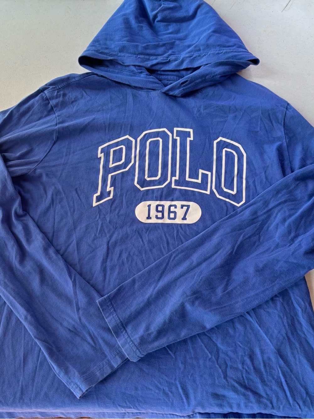 Polo Ralph Lauren Men’s Blue 1967 Graphic Hoodie Shirt Lightweight Sz Medium⁠